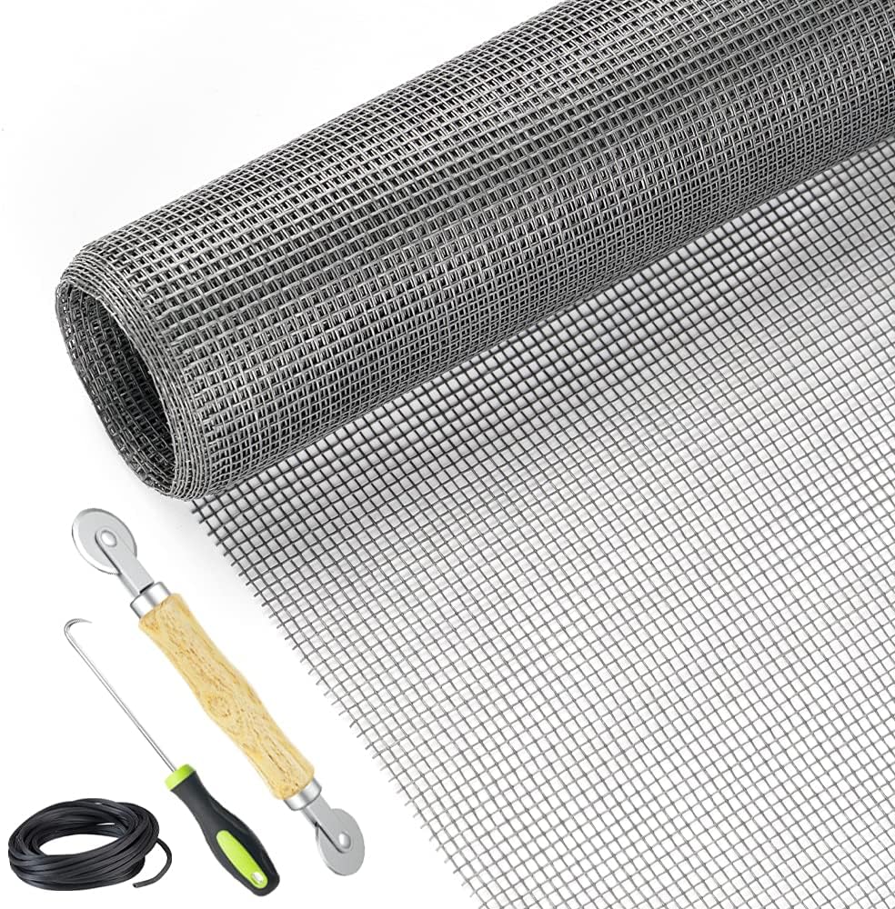 Screen Repair Kit Easy DIY Project 36" x 90" Fiberglass Screen Mesh with Rolling Tool and Screen Retainer Spline Screen Replacement kit for Windows Sliding Doors and Patio Screens (36" x 90", Gray)