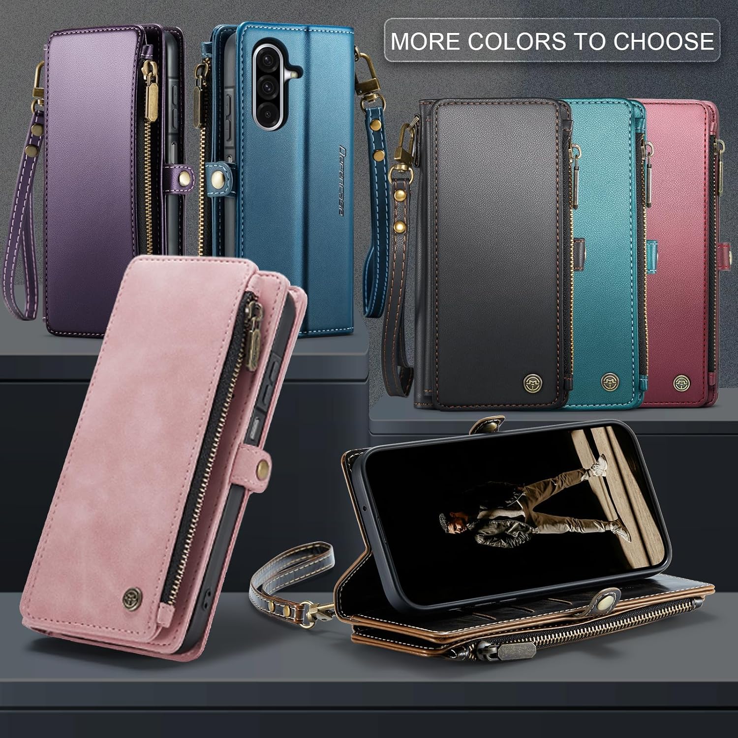 Defencase for Galaxy A26 5G Case Wallet with RFID Blocking Card Holder for Women Men, Fashion PU Leather Magnetic Snap Flip Zipper Wrist Strap Wallet Phone Case for Samsung Galaxy A26 5G, Purple