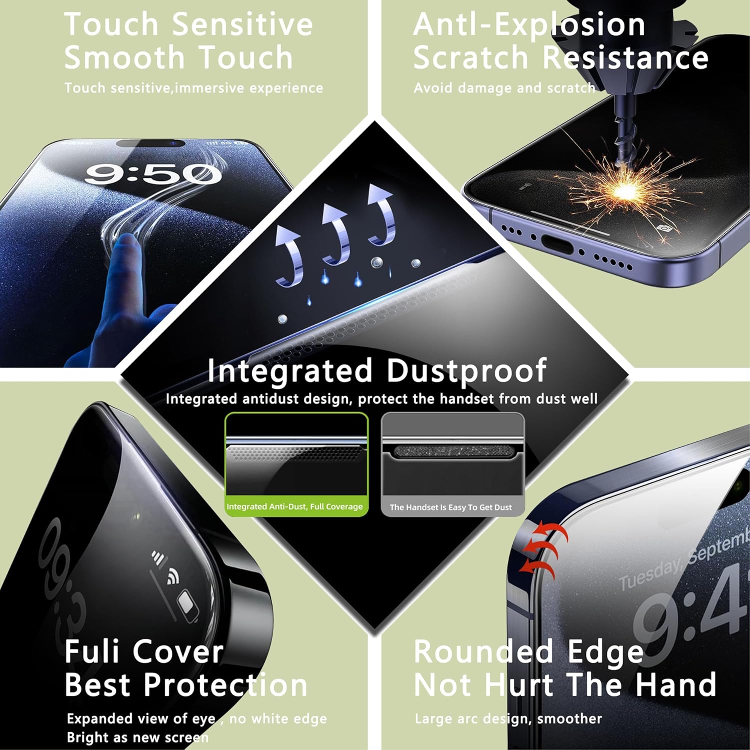 (2-Pack Anti Blue Light Matte Screen Protector for iPhone X/XS/11 Pro (5.8-Inch),9H Tempered Glass,Anti-Glare,Full Coverage,Anti-Fingerprint,Auto Dust Removal,Bubble-Free