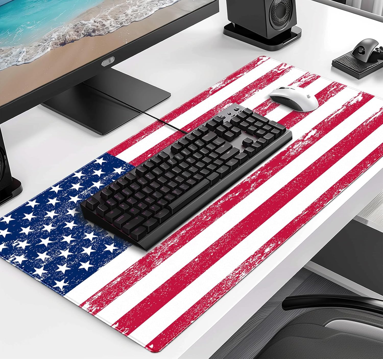 American Flag XXL Extended Mouse Pad, Patriot Large Laptop Pad, Waterproof, Non Slip, Gaming Office and Home Stitching Edge Table Pad 35.4 x 15.7 x 0.12 Inches