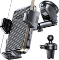 [2025 New] Dashboard Phone Holders for Your Car (+Air Vent Clip) [Military Grade Stable] , Car Cell Phone Holder, Rotatable Suction Cup Car Phone Mount for All Phone (Diamond Black)