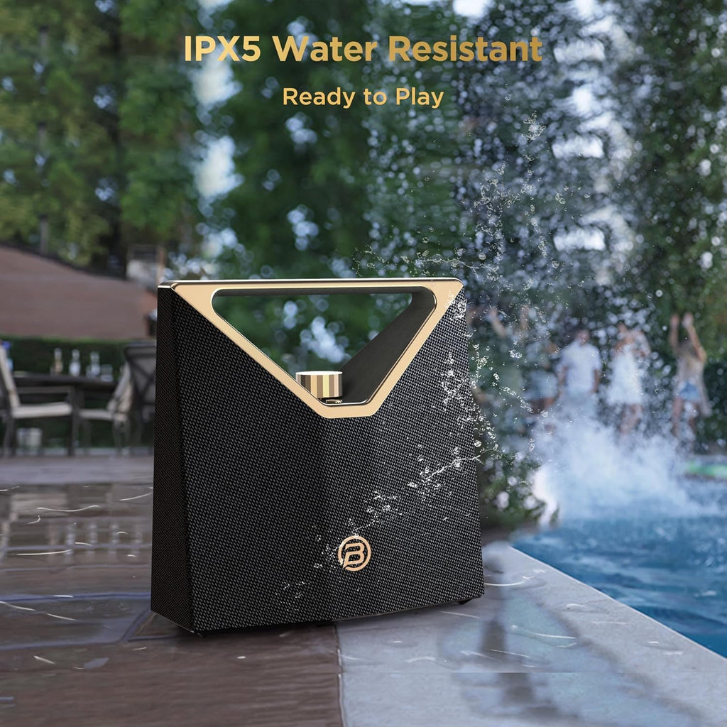 BUGANI Brief Plus Bluetooth Speaker Portable 80W, 12H Long Playtime, Bluetooth Broadcast 100+ Connection, Supports AUX/USB, Outdoor Speaker for Camping, Beach, Party, Golden