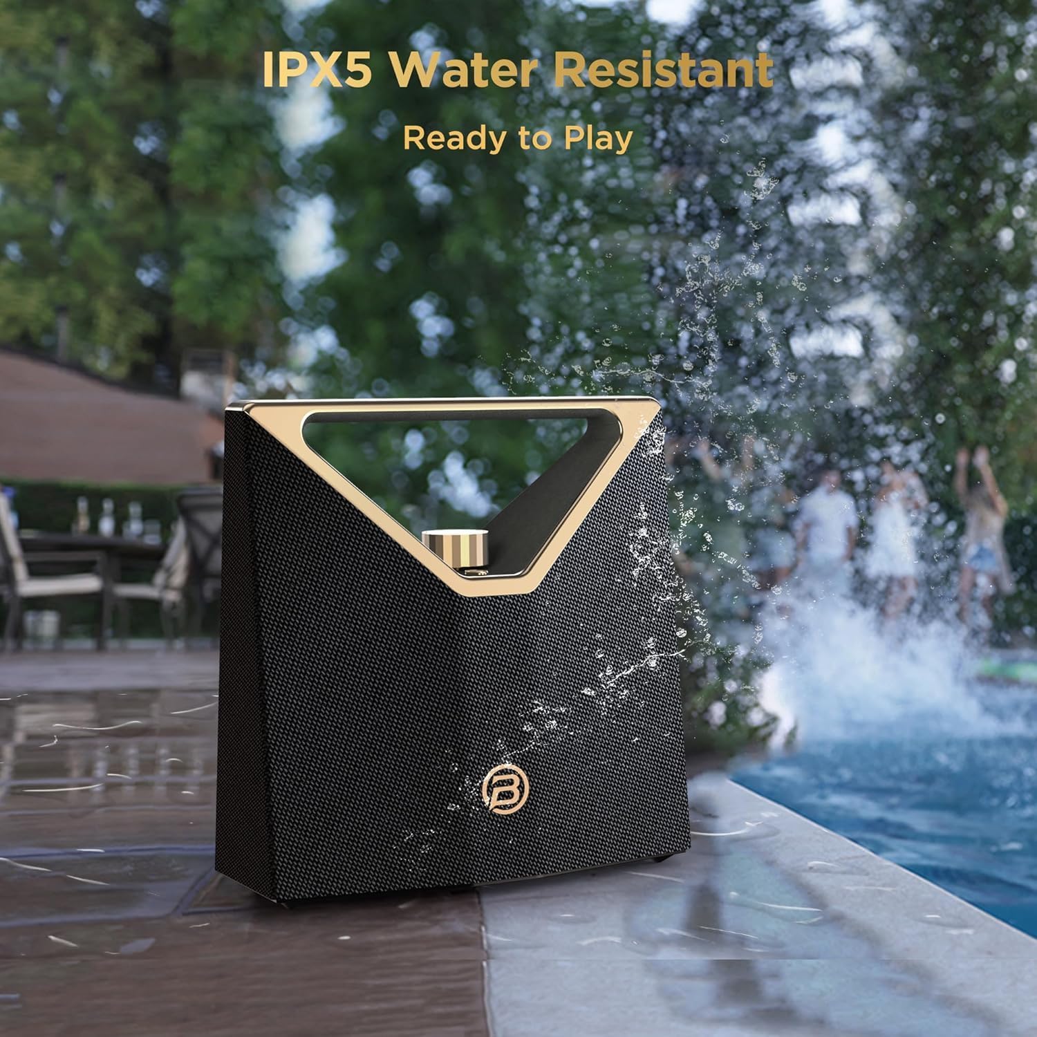 BUGANI Brief Plus Bluetooth Speaker Portable 80W, 12H Long Playtime, Bluetooth Broadcast 100+ Connection, Supports AUX/USB, Outdoor Speaker for Camping, Beach, Party, Golden