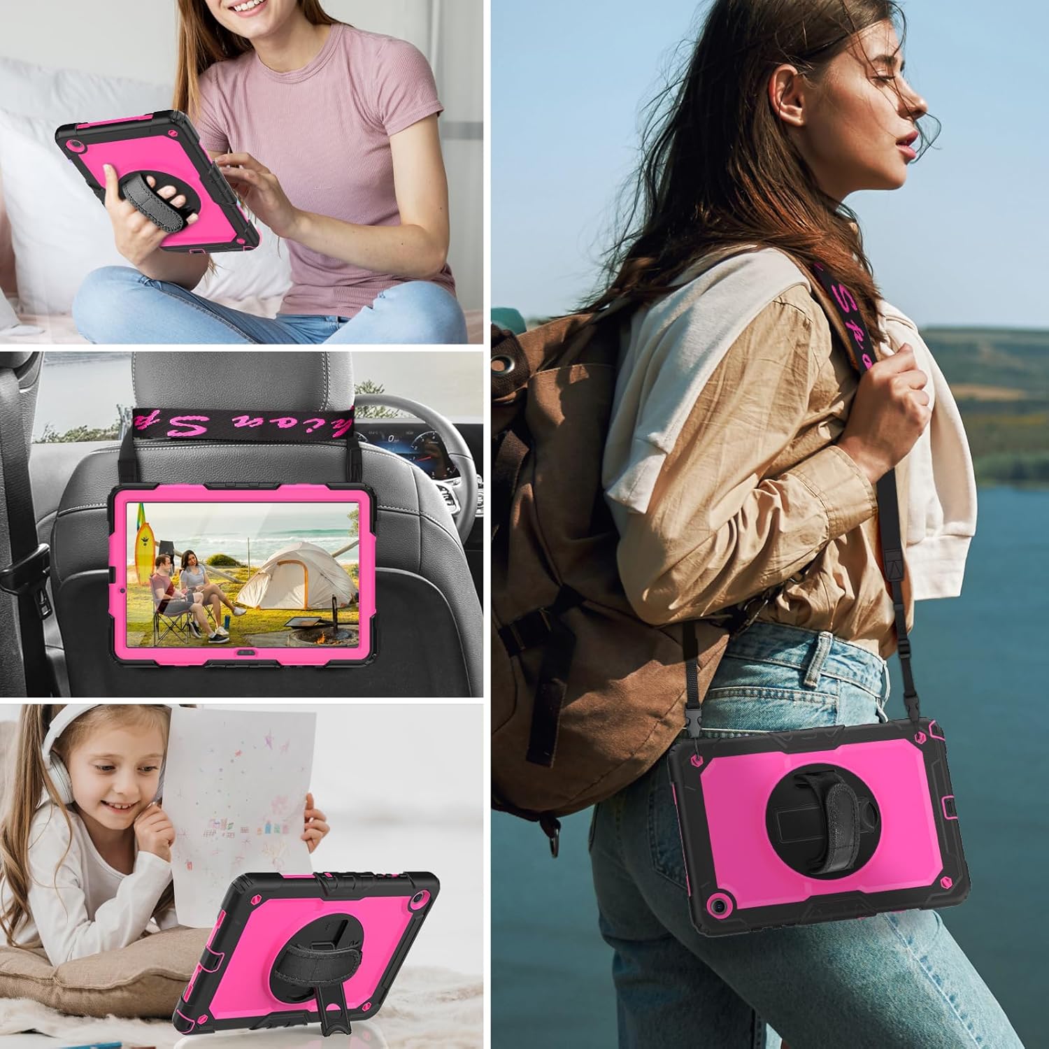 HXCASEAC Case for Samsung Galaxy Tab A9+/ A9 Plus 11 Inch, Protective with Screen Protector/Hand Strap/Pen Holder, Sturdy Shockproof Galaxy A9 Plus Tablet Case 2023 SM-X210/X216/X218 - Rose