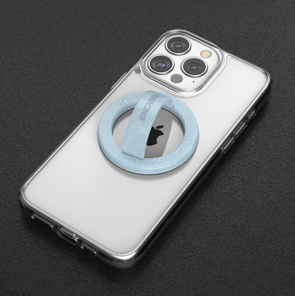 Encased LoopGrips for MagSafe (2 Pack), Magnetic Detachable Phone Holder, Silicone Finger Grip Rings - Designed for iPhone 14/15/16 Pro Max (Clear Sparkle & Glitter Blue)