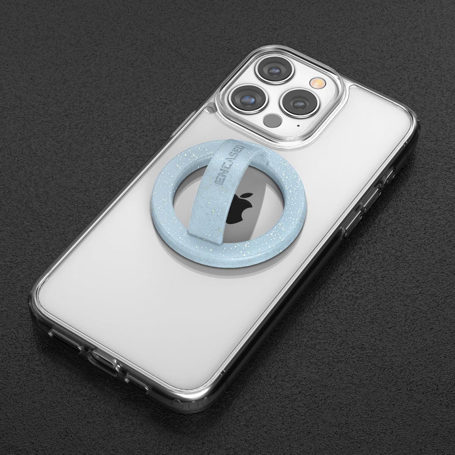 Encased LoopGrips for MagSafe (2 Pack), Magnetic Detachable Phone Holder, Silicone Finger Grip Rings - Designed for iPhone 14/15/16 Pro Max (Clear Sparkle & Glitter Blue)