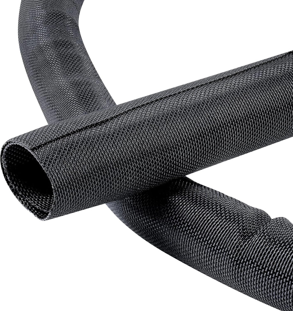 Black Braided Cable Management Sleeves Wire Loom Tubing Cord Protector Self-Wrapping (1"-15Feet)