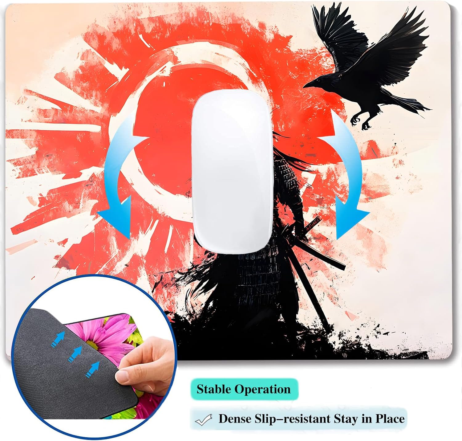 Japanese Anime Kurosun Samurai Custom Mouse Pad with Non-Slip Rubber, Small Square Design for Wireless Laptop & Computer Mouse Pads for Desk, 9.5 x 7.9 inch Smooth Surface for Gaming & Office