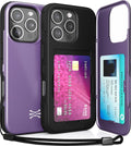 TORU CX Slim for iPhone 16 Pro Case Wallet | Protective Shockproof Heavy Duty Cover with Hidden Card Holder & Card Slot | Mirror & Wrist Strap Included - Purple