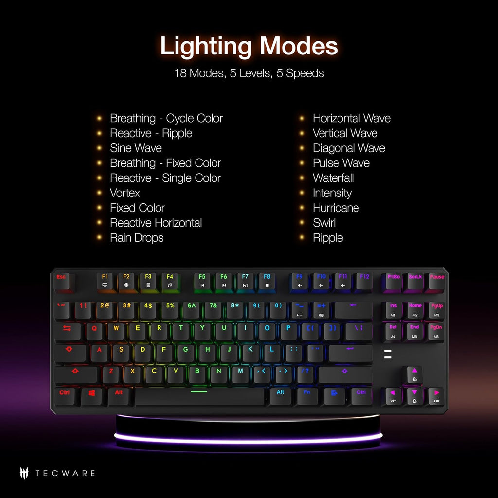 TECWARE Phantom 87 Key Mechanical Keyboard, RGB led, Outemu Brown Switch