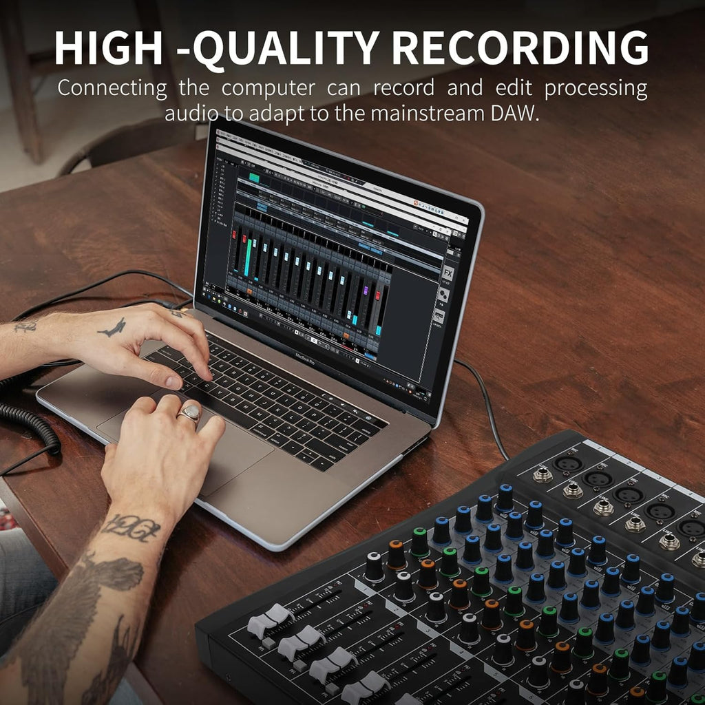 XTUGA 16 Channel Audio Mixer Sound Board Mixing Console, Audio Interface PC USB Bluetooth with 48V Phantom Digital Effect for DJ Live Recording Studio Karaoke(CT160)