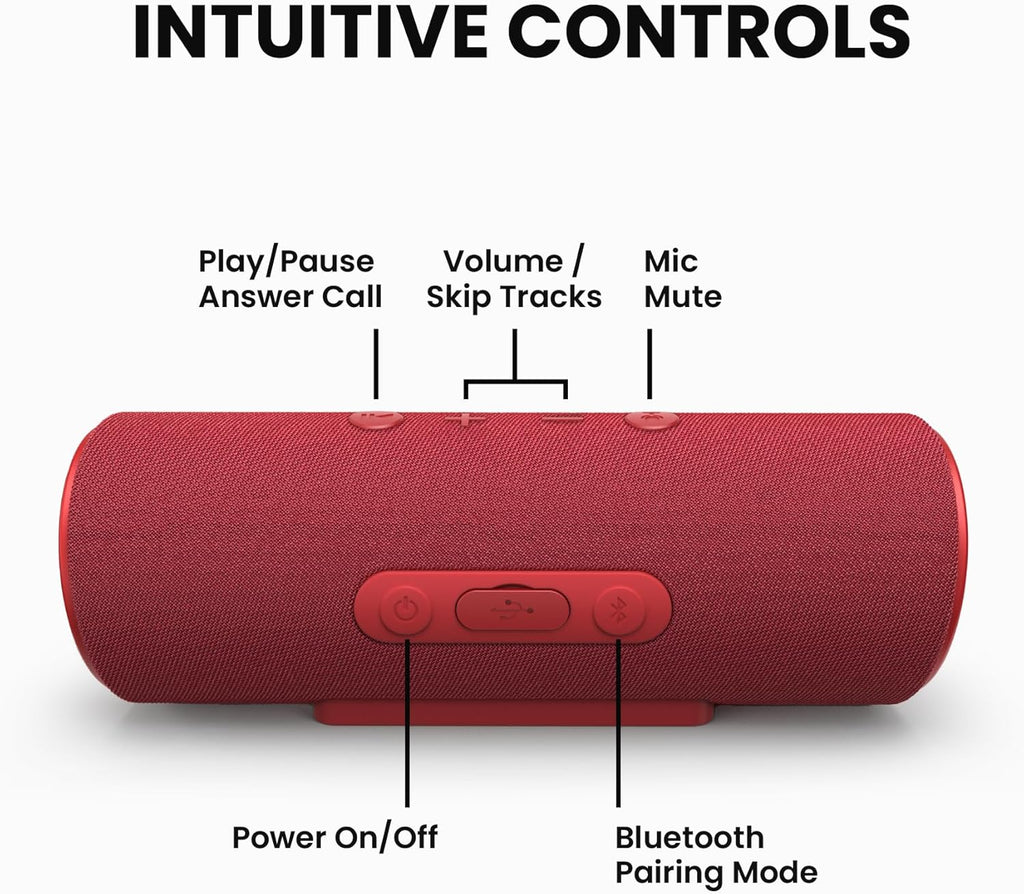 Cleer Scene Wireless Bluetooth Speaker, Stereo Wireless Pairing, Waterproof IPX7, 12Hrs Play time, Deep Bass, Built-in Mic, Powerful Portable Speakers, for Outdoor & Party, Home,Red