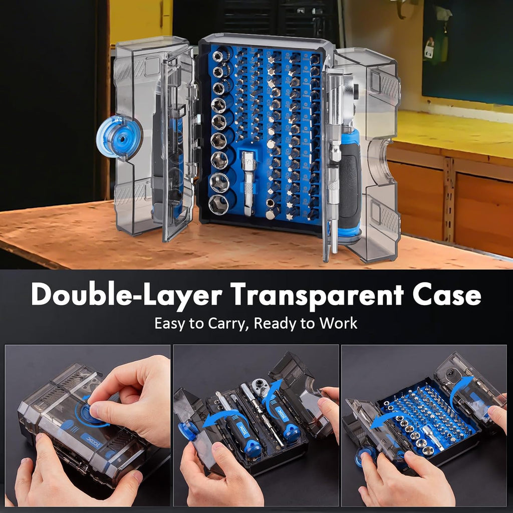 XOOL 78PCS Ratchet Screwdriver Set, Multi-Functional Precision Repair Tool Kit with 41PCS Bits, Precision Bits, 1/4" Sockets, Magnetic Tools for Electronics, Home Repair, DIY Toolbox