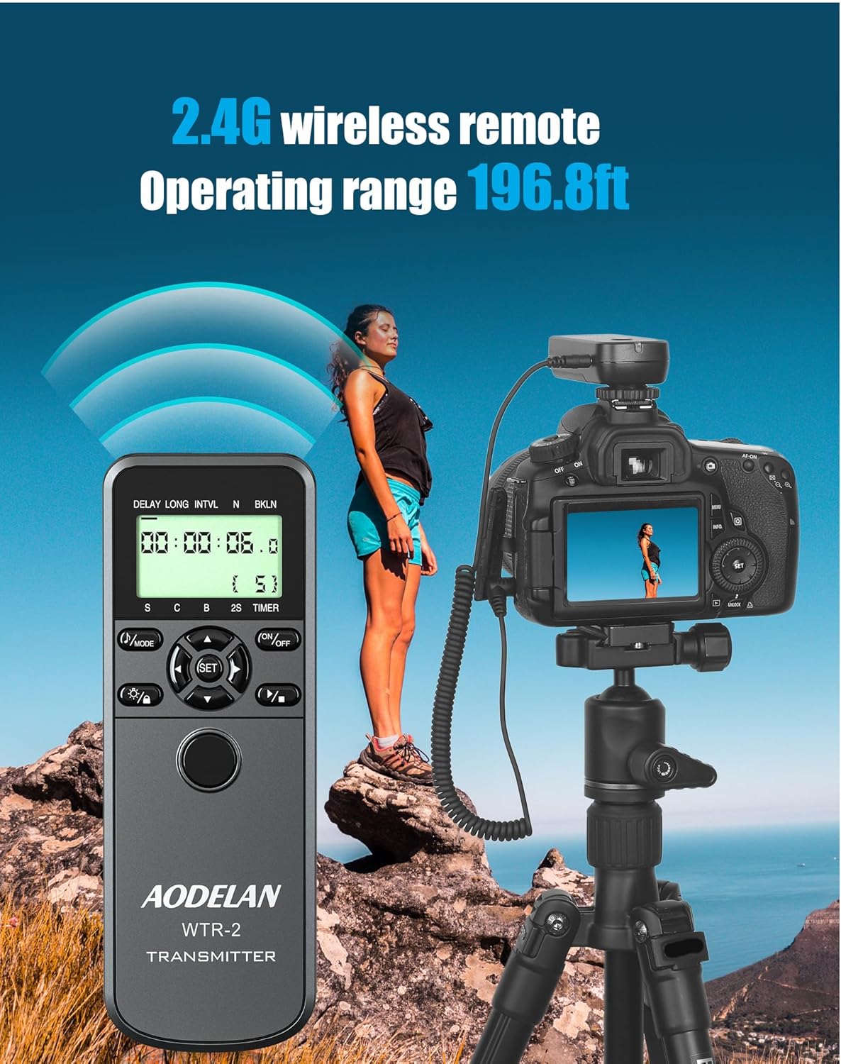 Wireless Timer Shutter Release Compatible with Canon Cameras, AODELAN Intervalometer Remote Control for R6 R 60D 70D 80D 600D M6 T6i; Replaces Canon RS-60E3, Fujifilm RR-100 and Olympus RM-CB2
