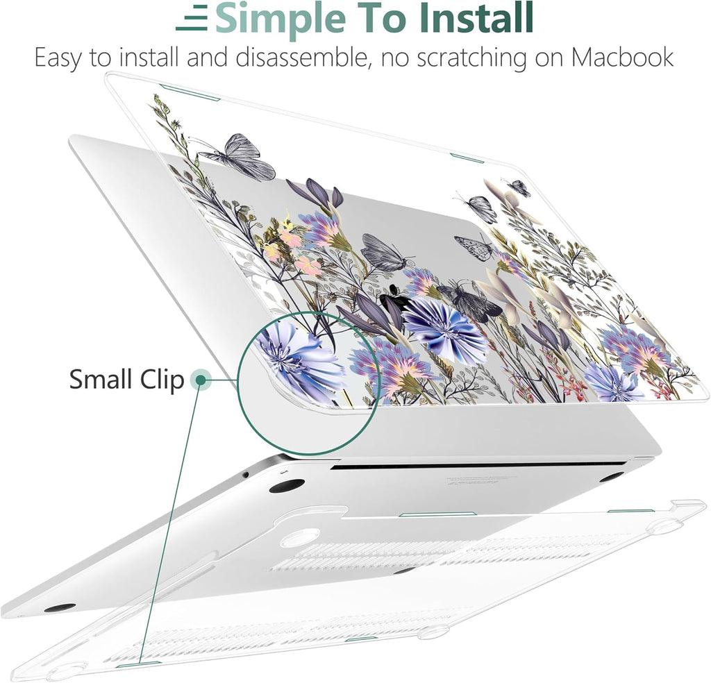TWOLSKOO Compatible with MacBook Pro 13 inch Case 2023-2016 A2338 M2/M1 A2251 A2289 A2159 A1989 A1706, Plastic Hard Shell Cover & Keyboard Skin & Screen Protector, Garden Flower