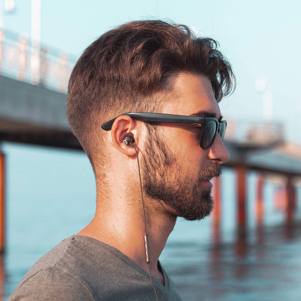 LUDOS Clamor Wired Earbuds in-Ear Headphones, 5 Years Warranty, Earphones with Microphone, Noise Isolating Ear Buds, Memory Foam for iPhone, Samsung, School Students, Kids, Women, Small Ears - Brown