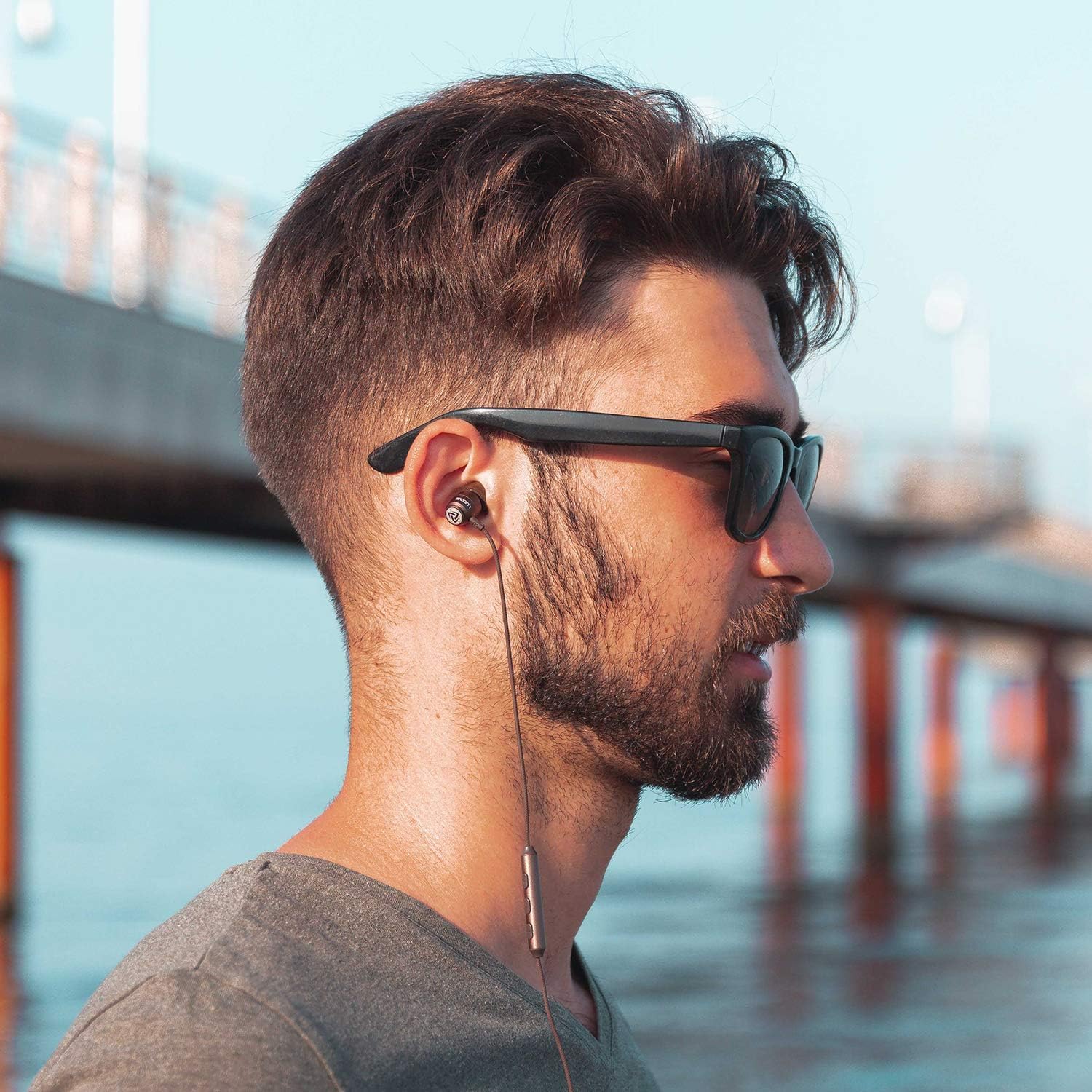 LUDOS Clamor Wired Earbuds in-Ear Headphones, 5 Years Warranty, Earphones with Microphone, Noise Isolating Ear Buds, Memory Foam for iPhone, Samsung, School Students, Kids, Women, Small Ears - Brown