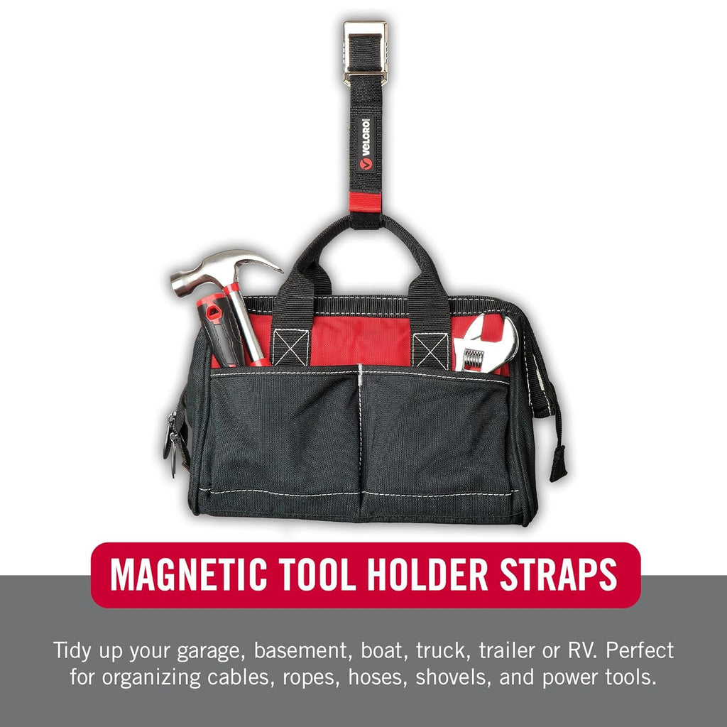 VELCRO Brand Heavy Duty Magnetic Storage Strap, Holds 15lbs, For Metal Surfaces such as Cabinets, Tool Boxes, Refrigerators and Shelves. Hang Tools, Extension Cords, Hoses, Large 24in x 1.25in
