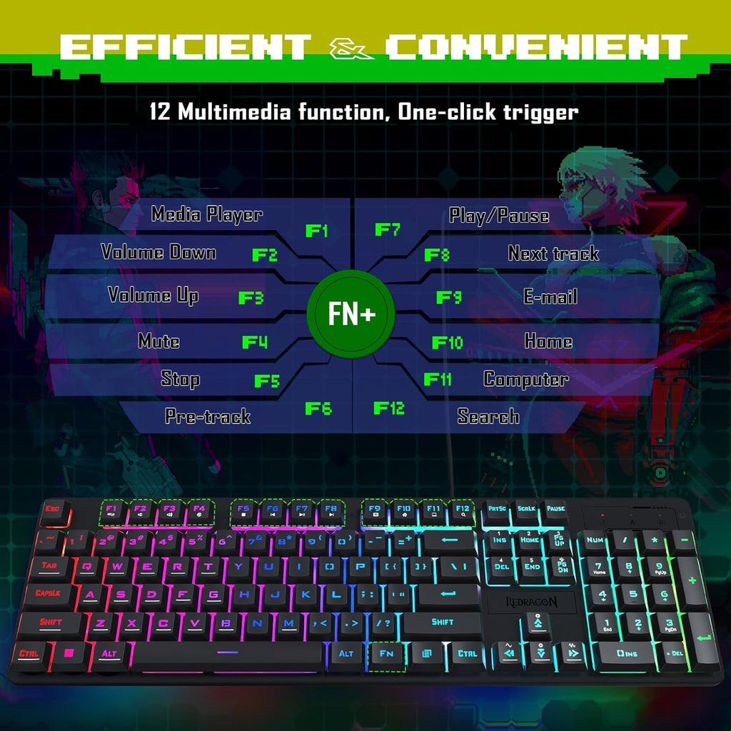 Redragon Updated S107 Gaming Keyboard and Mouse, RGB Gaming Keyboard and 10000 DPI Mouse Combo with 25-Key Anti-Ghosting, 1K Hz Programmable Mice with Software, Plug & Play to PC, Laptop [Upgrade]