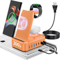 300W Wireless Charger for Samsung,Zutspzss 10 in 1 Wireless Charging Station, 65W USB C Fast Charging Stand for Samsung S25 Ultra/S24/S23/S22/Z Fold,Galaxy Watch Ultra7/6/5,Galaxy Buds,Orange