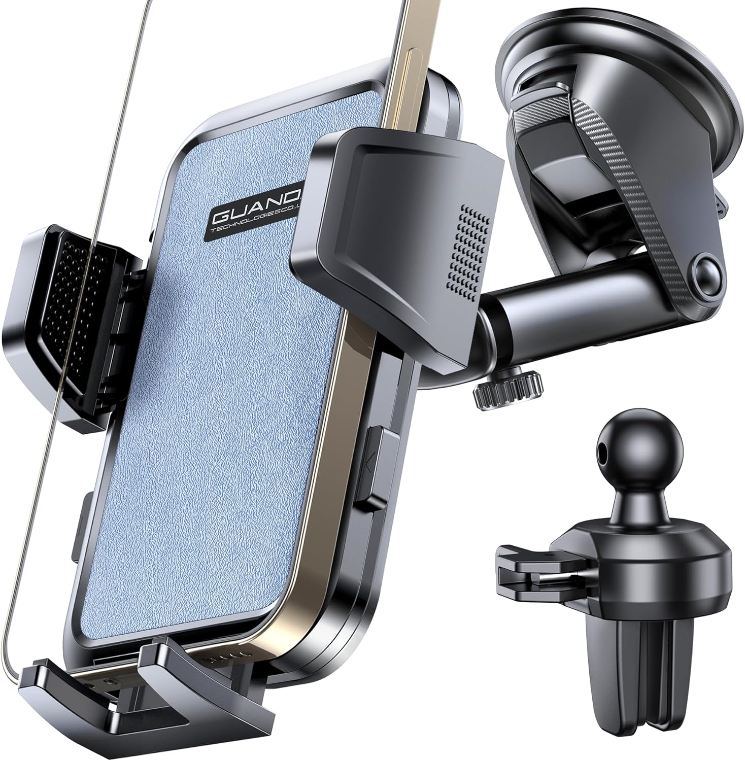 [2025 New] Dashboard Phone Holders for Your Car (+Air Vent Clip) [Military Grade Stable] , Car Cell Phone Holder, Rotatable Suction Cup Car Phone Mount for All Phone (Rock Blue)