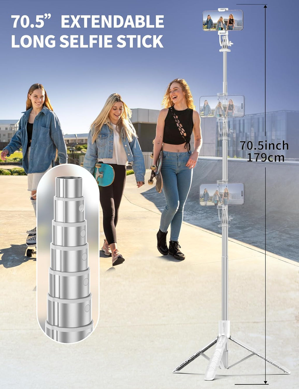 71" Phone Tripod Selfie Stick, All-in-1 with Remote, Extendable Cell Phone Tripod for iPhone, Smartphone Stand for Selfie/Video Recording/Photo/Live Stream/Vlog