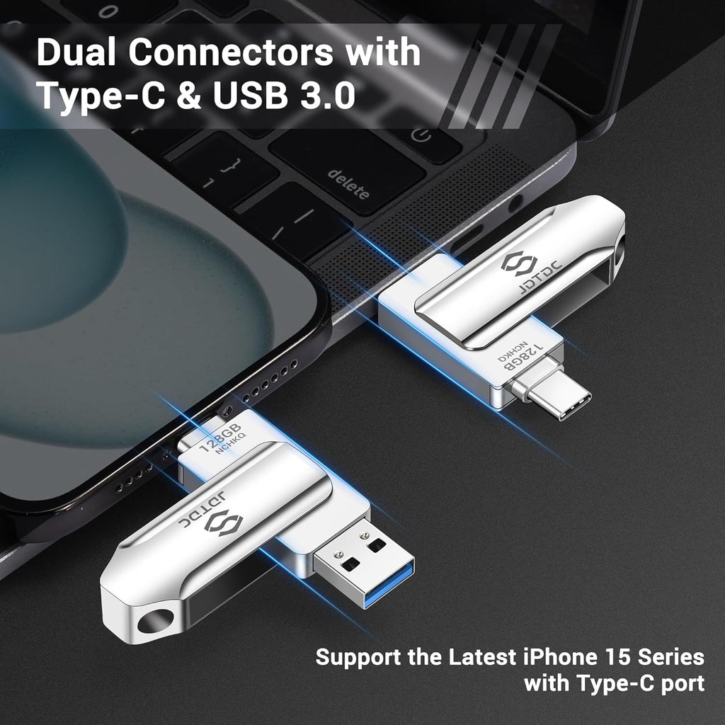 128GB Photo-Stick-iPhone-16 15-Flash-Drive iPhone USB C Memory Stick For Photo Video Contact iPhone-External-Storage-iPad-Photo-Backup-Stick iPhone-Thumb-Drive iPhone-Photo-Storage Android-Photo-Stick