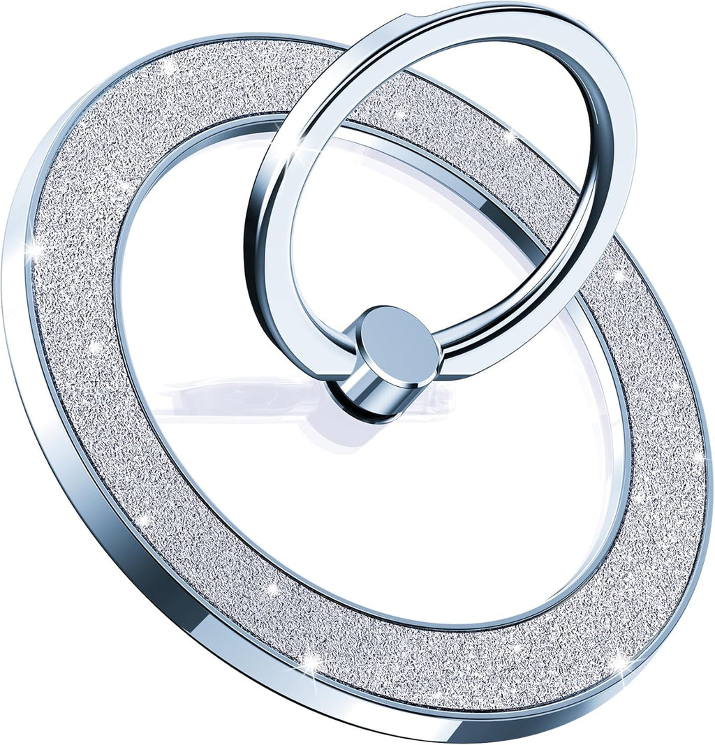 Magnetic Phone Ring Holder for MagSafe, Magnetic Phone Grip for iPhone, Compatible with iPhone MagSafe Wireless Charging. (Glitter Blue)