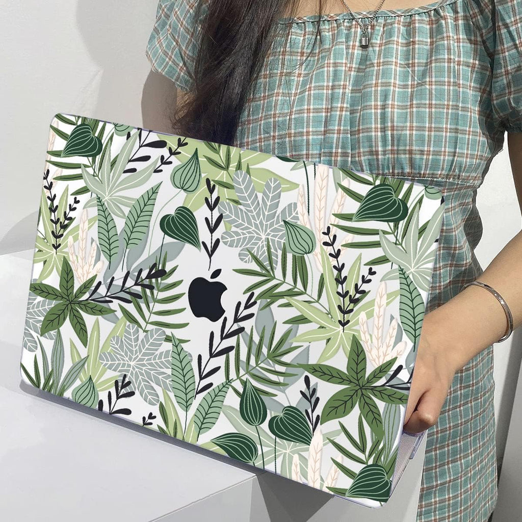 for MacBook Air 13 inch Case 2021 2020 2019 2018 for Mac A2337 M1 A2179 A1932 Cover with Touch ID, Crystal Plastic Hard Shell Case Keyboard Skin Screen Protector, Tropical Green Leaves