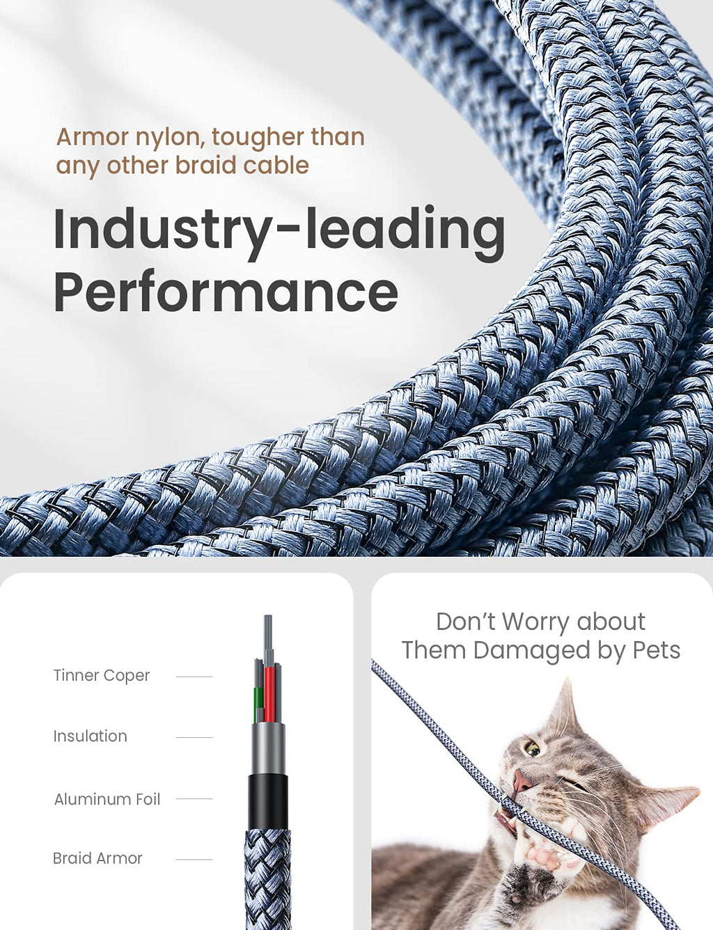 AINOPE Type C Cable [3-Pack, 6.6FT] Right Angle, 3.1A USB Type C Cable Fast Charging, Nylon Braided Type C Charging Cable Fast Charger Compatible with Samsung Galaxy S10 S9 S8 S20 Plus, Note 10 9 8