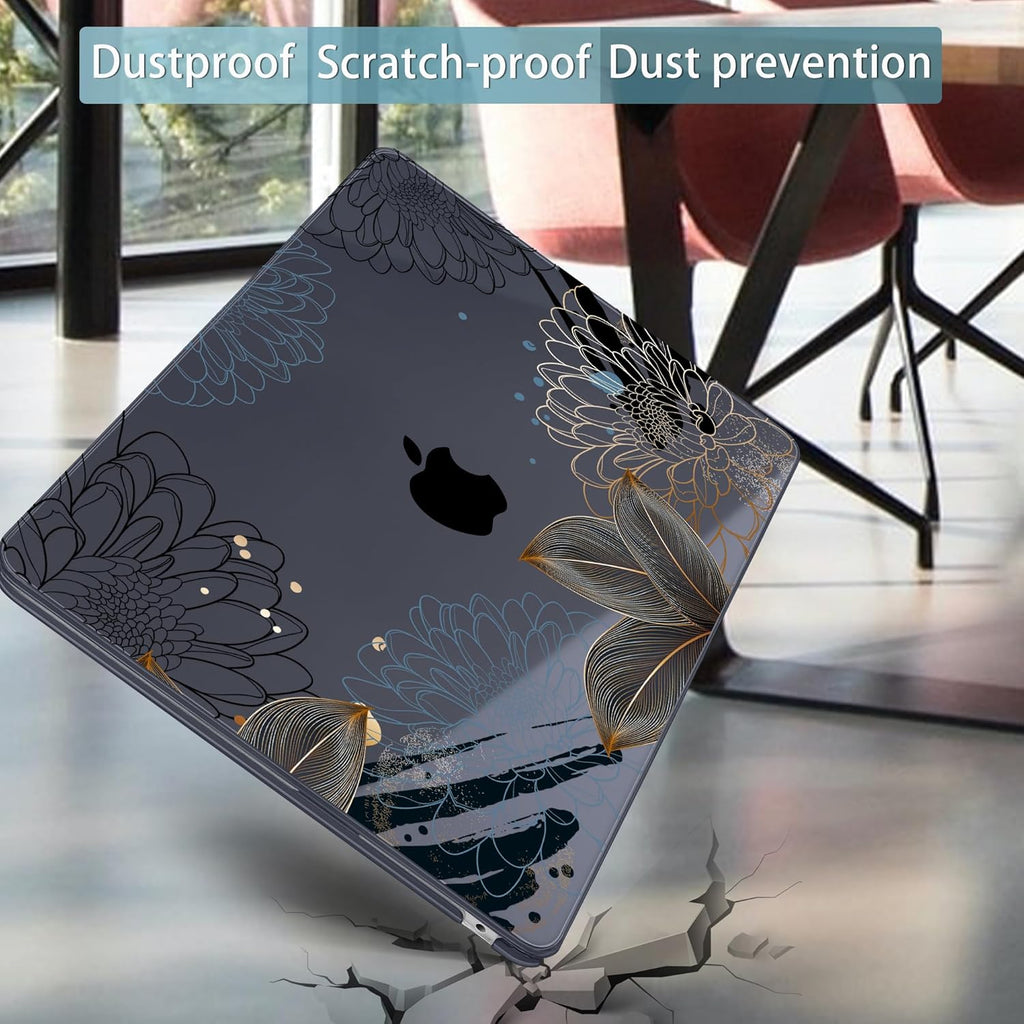Mektron for 2025 M4 MacBook Air 13.6 Inch A3240 Case Fits 2023 A2681 M2 2024 A3113 M3 Chip with Liquid Retina Display, Printed Plastic Hard Shell Cover for MacBook Air 13.6", Line Chrysanthemums