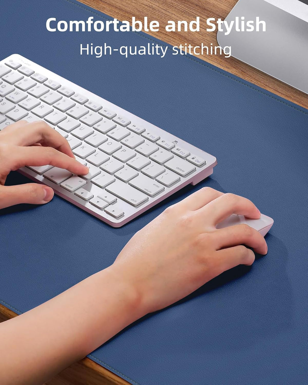 Non-Slip Desk Pad,Mouse Pad,Waterproof PVC Leather Desk Table Protector,Non-Slip PU Leather Desk Blotter, Easy Clean Laptop Desk Writing Mat for Office Work/Home/Decor(Grey Blue, 24" x 13.7")