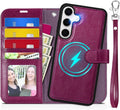 TUCCH Case Wallet for Galaxy S25 Plus, [Detachable] 2 in 1 Magnetic PU Leather Wrist Strap RFID Blocking [Wireless Charging] 4 Card Slot Kickstand Removable Flip Cover for Galaxy S25 Plus, Plum Purple