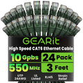 GearIT Cat 6 Ethernet Cable (24-Pack 3 Feet) Cat6 Network Patch, 10Gbps, RJ45, Snagless Cord, Gold-Plated Connectors, Internet for PC, TV, Tablet, Router, Printer, Servers, IT Data Center - Green