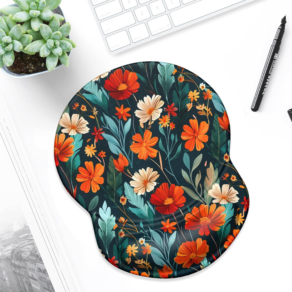 ITNRSIIET Ergonomic Mouse Pad with Gel Wrist Support Small Wrist Rest Smooth Surface Non-Slip PU Base Comfortable Office Supplies Pain Relief, 8.7 x 7.2 inches, Beautiful Flowers