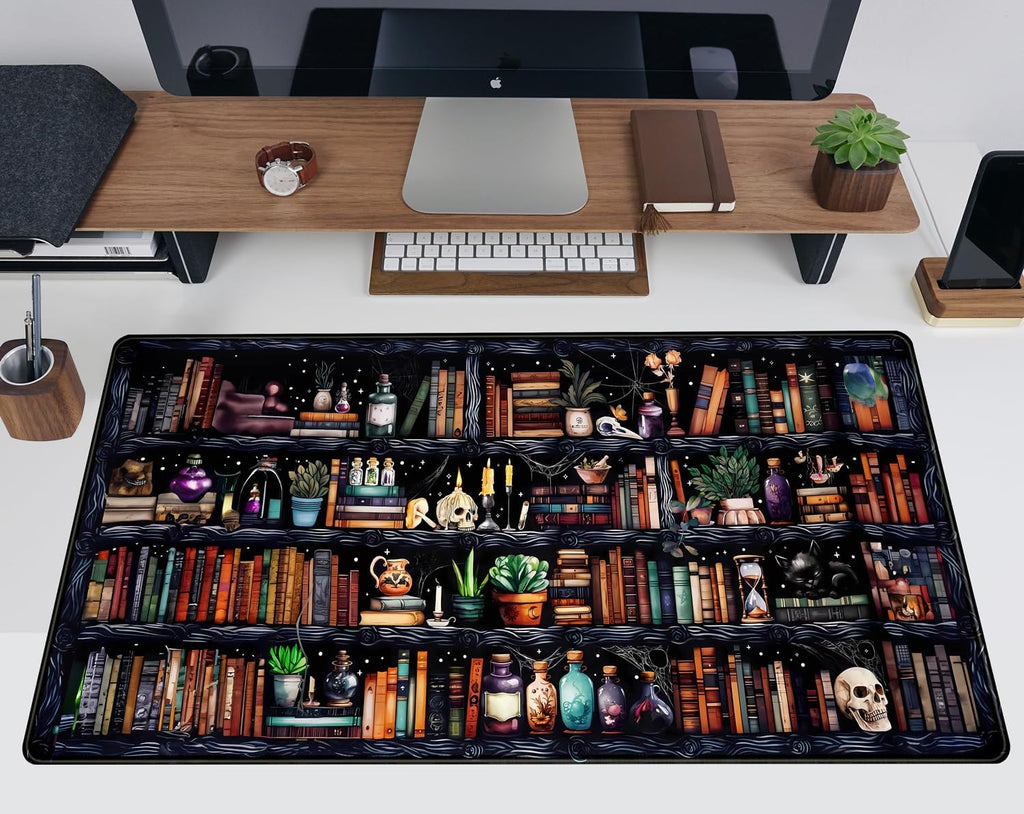 Desk Mat Forest Library Book Mouse Pad Big Desk Pad XXL Extended Gaming Large Mouse Pad for Desk Rubber Base Mousepad with Stitched Edges, Keyboard Mouse Mat for Work Game Office Home 31.5x15.7 in