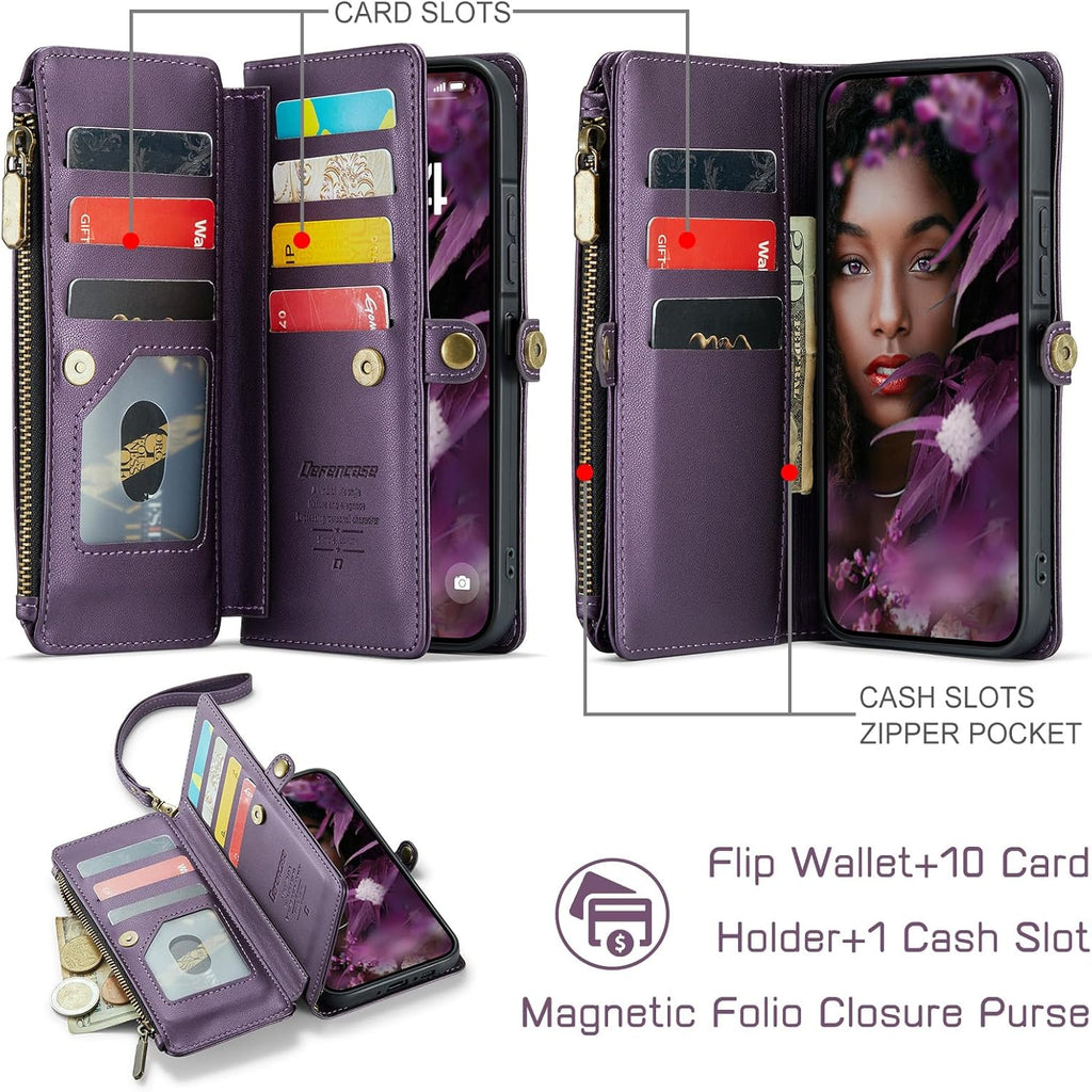 Defencase for Galaxy A26 5G Case Wallet with RFID Blocking Card Holder for Women Men, Fashion PU Leather Magnetic Snap Flip Zipper Wrist Strap Wallet Phone Case for Samsung Galaxy A26 5G, Purple