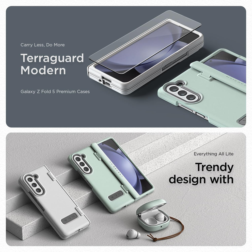 VRS DESIGN Phone Case for Galaxy Z Fold 5 5G (2023) [Terra Guard Modern], Premium Modern Neat Style Case [Anti Scratch Spring-Loaded Hinge Protection] with Screen Protector (Marine Green/Renewed)