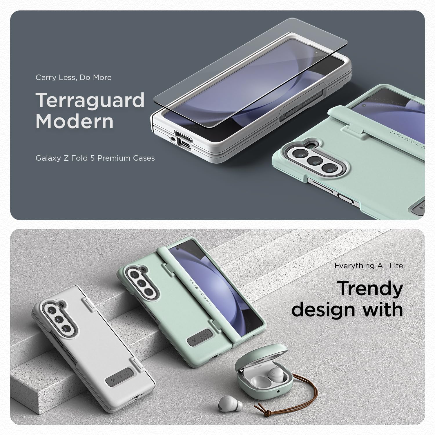 VRS DESIGN Phone Case for Galaxy Z Fold 5 5G (2023) [Terra Guard Modern], Premium Modern Neat Style Case [Anti Scratch Spring-Loaded Hinge Protection] with Screen Protector (Marine Green/Renewed)