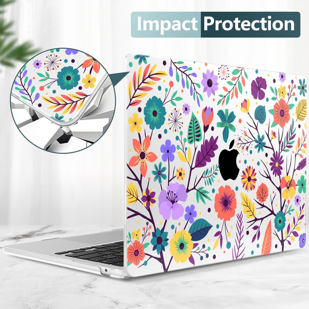 TWOLSKOO for M4 MacBook Air 13.6 inch Case 2025-2022 Release M4 A3240 M3 A3113 M2 A2681, Plastic Hard Shell & Screen Protector & Keyboard Cover & Trackpad Film, Colorful Flowers