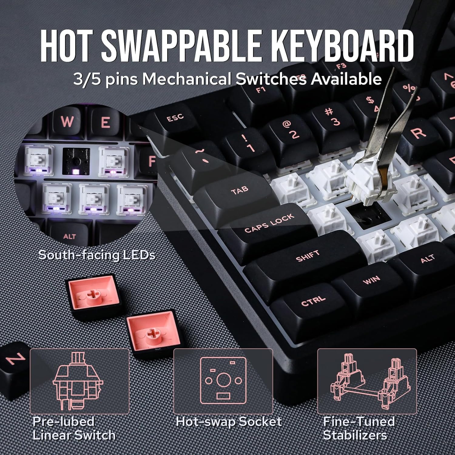 EPOMAKER Galaxy100 QMK/VIA Wireless Gaming Keyboard, Aluminum Shell, Bluetooth/2.4Ghz/USB-C, Pre-Lubed Hot-Swappable Linear Switches, NKRO, RGB Backlit (Black, Marble White Switch)