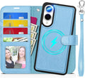 TUCCH Case Wallet for Galaxy S25 Edge, Removable [Wireless Charging] Wrist Strap PU Leather Magnetic Stand RFID Blocking 4 Card Slot Detachable Protective Folio for Galaxy S25 Edge, Pearly Light Blue