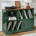Large Record Player Stand with Vinyl Storage Up to 450 Albums, 39 Inch Farmhouse Wood Green Vinyl Records Storage Cabinet with Barn Doors, Mid-Century Accent Turntable Stand for Living Room