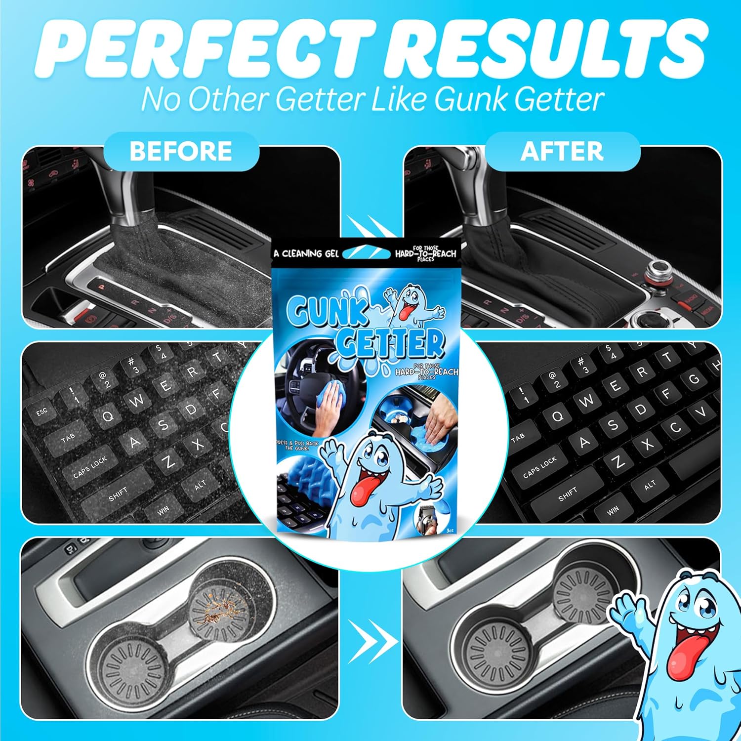 Cleaning Gel for Those Hard to Reach Places, Automotive Cup Holder Electronic Keyboard Office, Slime Gel Cleaner Dust Crumb Removal (Resealable Pouch, Blue, 3oz) 12 Pack