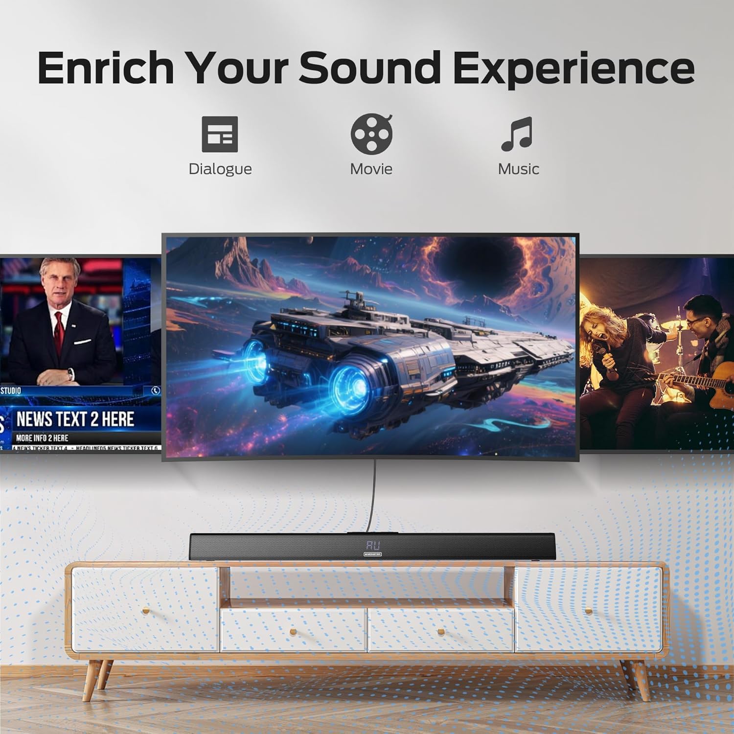 Monster Soundbar SB100 Sound Bar for Smart TV, 120W Soundbar with DSP Dynamic Sound, LED Display, Easy Setup, Bluetooth 5.4, Wall Mountable