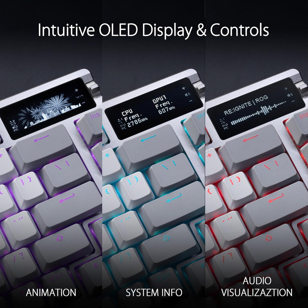 ASUS ROG Azoth 75% Wireless DIY Custom Gaming Keyboard, OLED Display, Three-Layer Dampening, Hot-Swappable ROG NX Snow Switches & Keyboard Stabilizers, PBT Keycaps, RGB-White