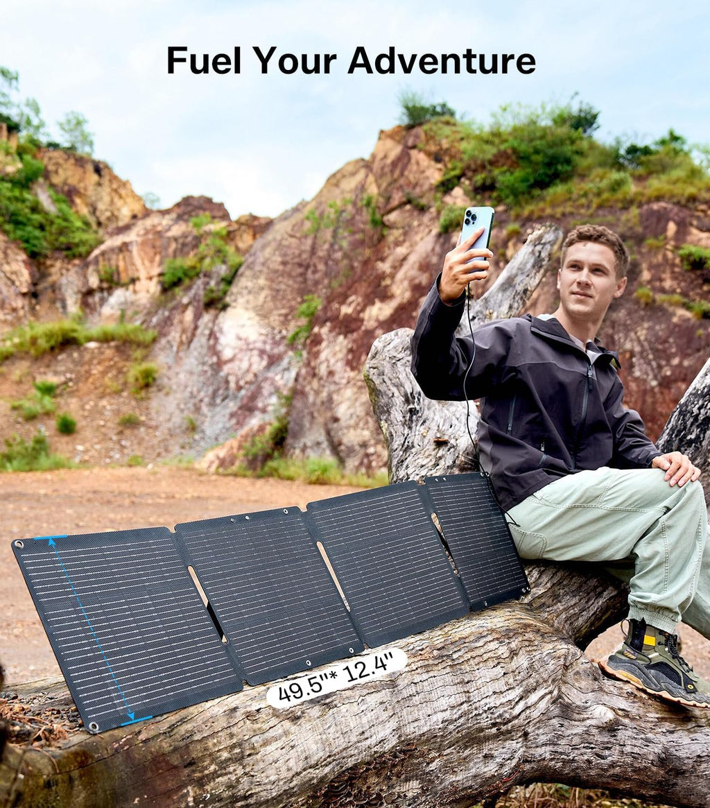 PEAKFLOW 65W Solar Panel,Foldable Portable Solar Panel,25.4% High-Efficiency, 45W PD USB-C Port,QC3.0 USB-A Port,DC5521 Output, Folding IP 68 Waterproof Solar Panels with Carabiners for Camping