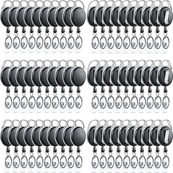 Laumoi 80 Pcs Retractable ID Badge Holder Name ID Badge Reel Clips Keychain Bulk by Unknown