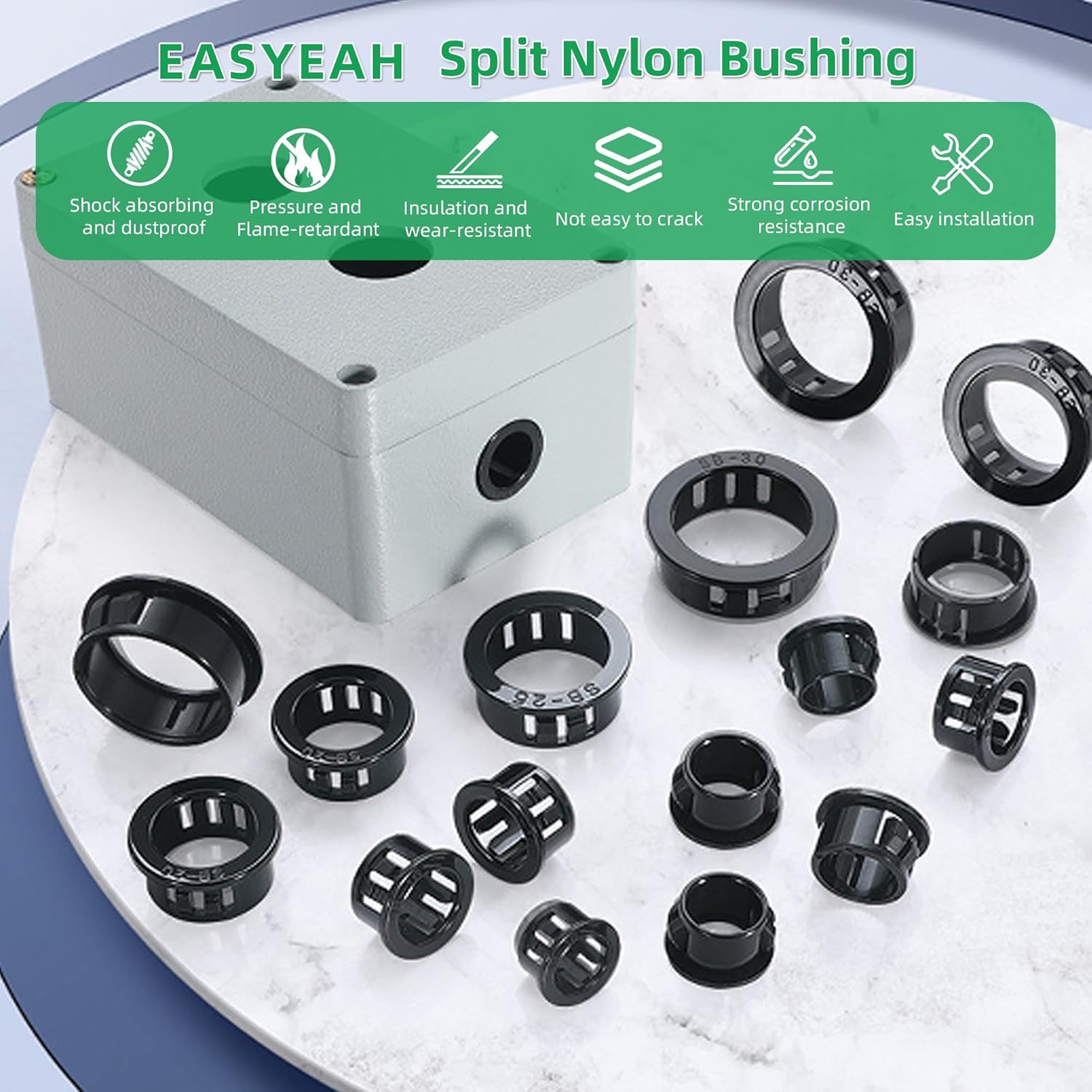 1-1/8"(28mm) Black Snap-in Knockout Insulating Bushing Grommets, Plastic Cable Hole Grommet for Wiring, Round Nylon Snap in Locking Electrical Wire Cord Hose, Tubing Bushings Grommets, 20pcs