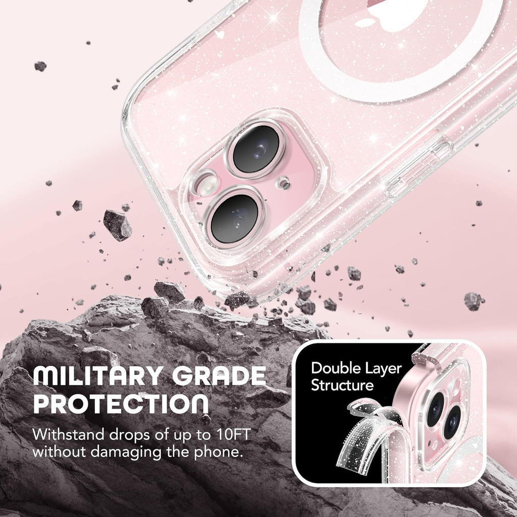 Magnetic for iPhone 15 Plus Case, Compatible with MagSafe, Built-in Privacy Screen Protector and Camera Protection, Anti Spy Full Body Dustproof Shockproof Hard Phone Case 6.7", Shiny Clear